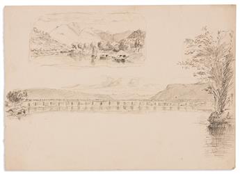 (CHINA -- FOOCHOW / FUZHOU.) Small archive comprising a manuscript map and four pencil sketches